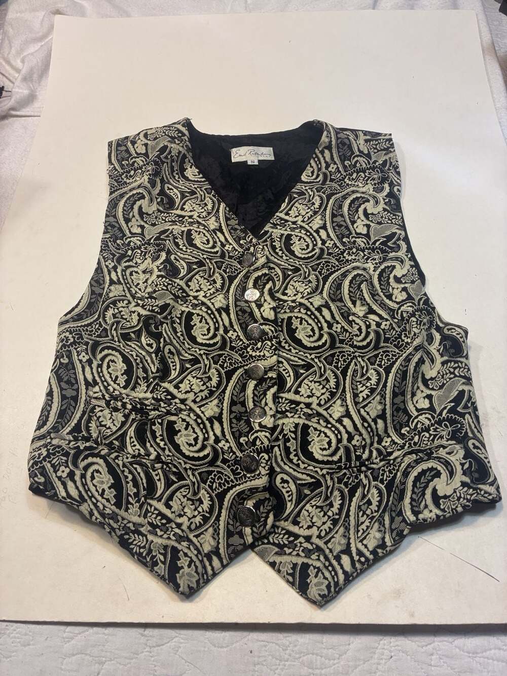 Emil Rutenberg Vest Size S Black White Tapestry Brocade Paisley